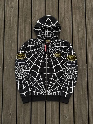 Supreme spiderman Vanson Leathers Zip Up Hoodie Black Medium