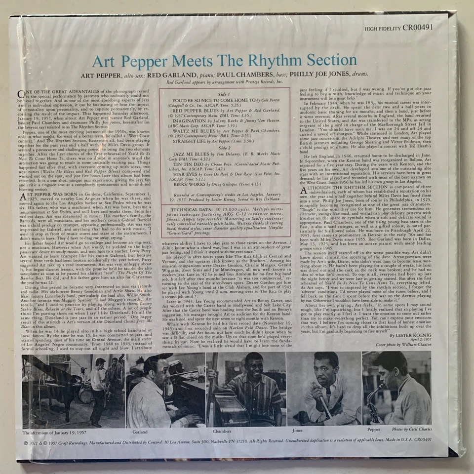 Art Pepper – Meets The Rhythm Section - 2023 US RSD MONO 180G Vinyl LP - NM/NM - Image 2 of 4