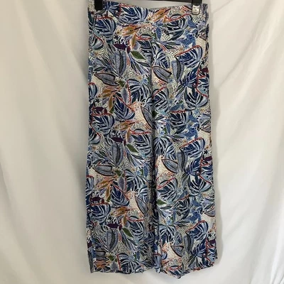 C&C California 100% Linen Tropical Leaf Print Wide Leg Trousers Blue UK L Large - Image 1 of 4