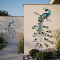 Wandobjekt Wandrelief Wandbild Pfau Gartendeko Innen AußEn Bunt H 73 Cm 2Er Set