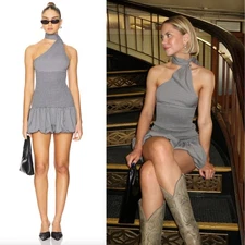 LIONESS | Un Tutu Mini Dress in Onyx Gingham Gray Plaid Bubble Hem S