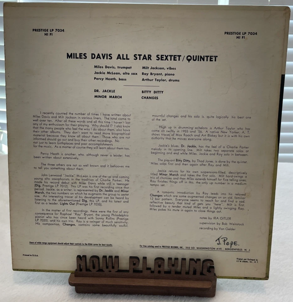 Miles Davis And Milt Jackson – Quintet / Sextet 2nd Press Mono LP RVG - Image 4 of 4