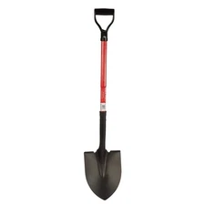 28 In. Round Point Shovel With Fiberglass Handle - Heavy-Duty 16-Gauge Steel Hea