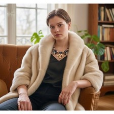 Vintage 50s 60s Ivory Mink Fur Stole Norman  s Furs Fresno Blonde Bridal Wrap EUC