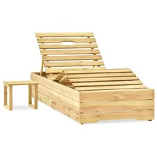 Bois de Pin Imprégné de Vert Chaise Longue avec Table Bain de Soleil vidaXL