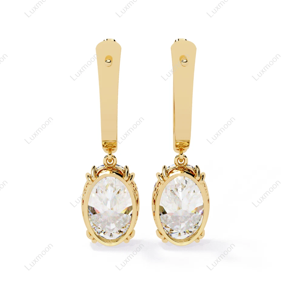 Lab-Created 1.70 Ct Oval Cut White Diamond Hoop/Huggie Earring 10K Yellow Gold - Image 3 of 4