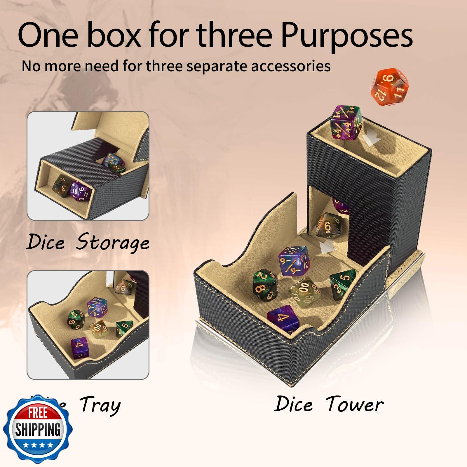 Stepane Dice Tower and Tray, Portable Commander Deck Box, Foldable Dice Stora