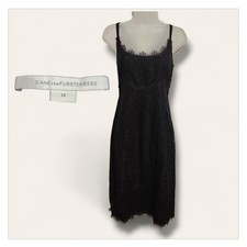 NWT $428 Diane von Furstenberg DVF "Olivia" Black Lace Slip Dress Sz 12 Large