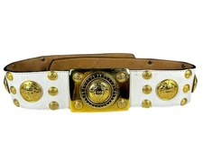 Streets Ahead Vintage Gold Madusa Medallion Studded White Leather Belt Sz S/XS
