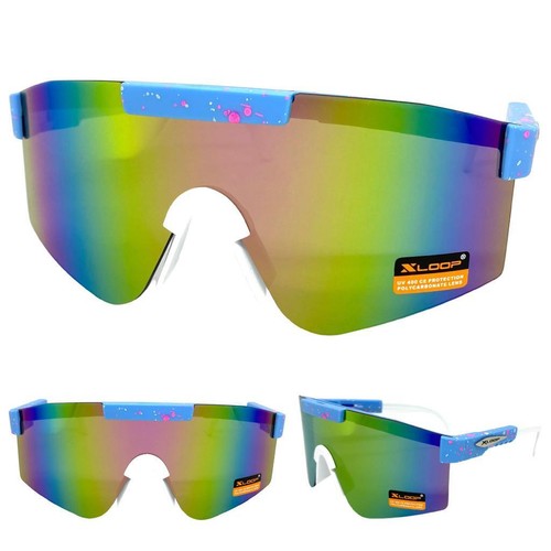 Oversize RETRO SPORTS WRAP AROUND Shield Cycling SUN GLASSES Big Baby Blue Frame - 第 1/6 張圖片