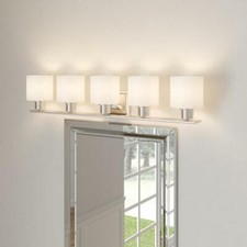Invite Collection 5-Light Brushed Nickel White Shade Traditional Bath Vanity