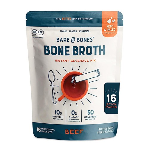 Bare Bones Broth Instant Powdered Mix Beef 10g Protein | 16 Pack Paleo Friendly - 第 1/6 張圖片