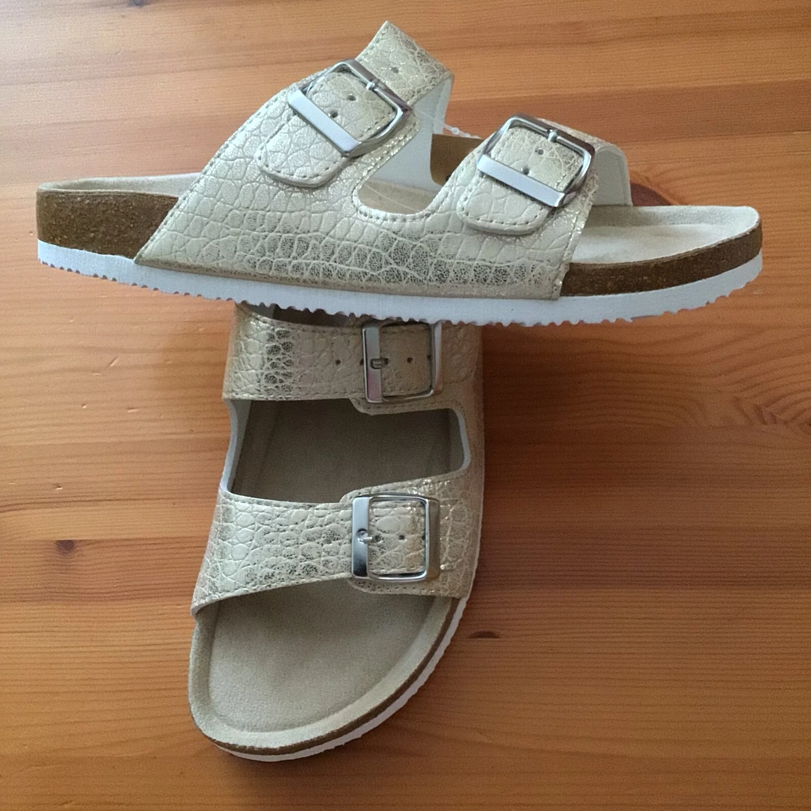 New & Boxed Metallic, Ladies, Size 7 UK, Cushionwalk, Double Buckle Mule Sandals