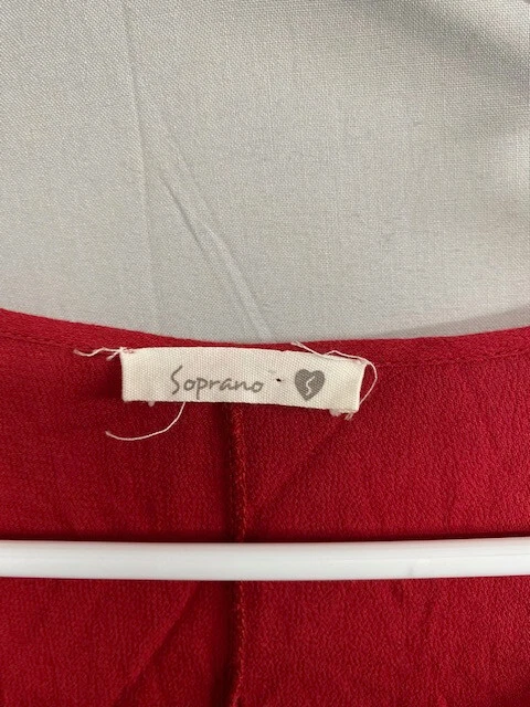 Blusa soprano para mujer roja pañuelo dobladillo cuello en V manga larga talla pequeña Foto 3 de 4