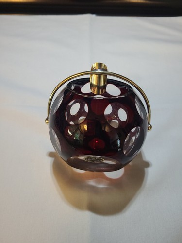 Marita Voigt Crystal & Brass Ashtray Ruby Red Cut to Clear Atomic Sphere Germany - Picture 7 of 12