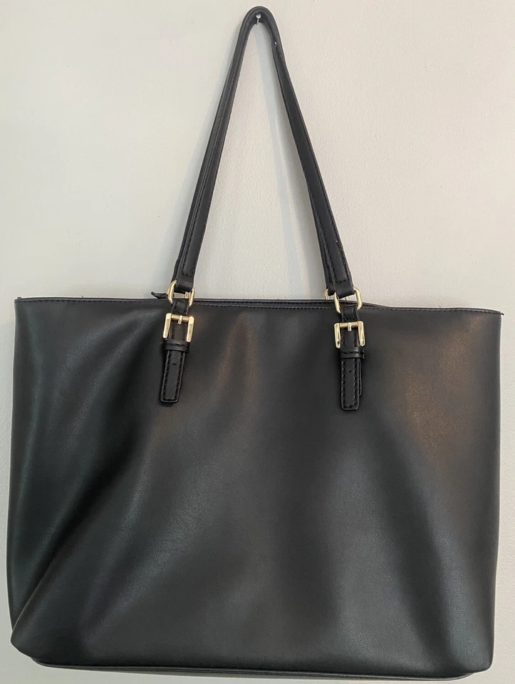 TOMMY HILFIGER Black LEATHER Tote SATCHEL Shoulder Bag - Image 2 of 4