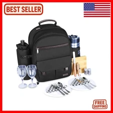 Luxury Black Picnic Backpack for Two – Ergonomic Design & Essentials Included