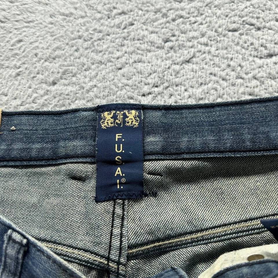 Pantalones de mezclilla vintage Fusai para hombre 34x32 azul lavado oscuro algodón calce relajado recto Foto 3 de 4