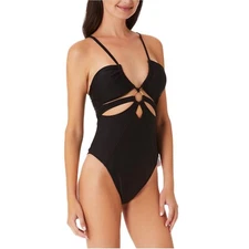 California Waves Juniors Size S Cut Out Ring Front One Piece Swimsuit Black NWT