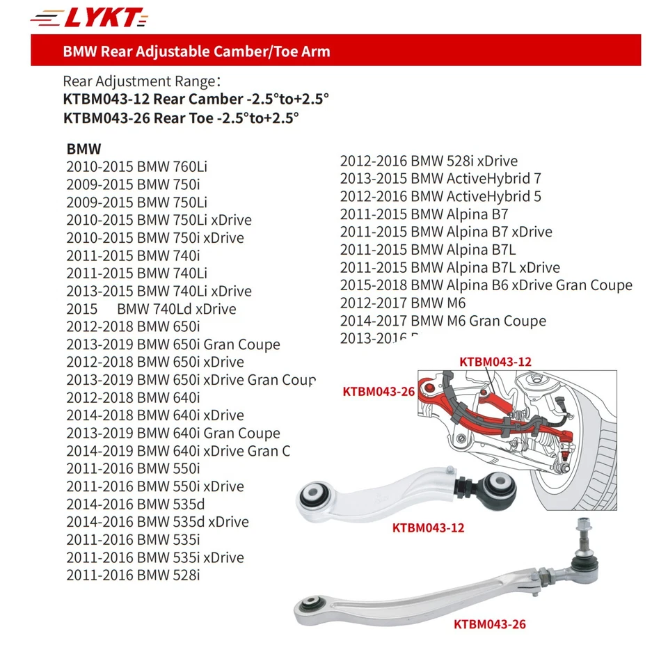 LYKT 4pcs Alignment Rear Camber&Toe Adjustable Arms for BMW 528～760、B7、M5、M6 - Image 2 of 4