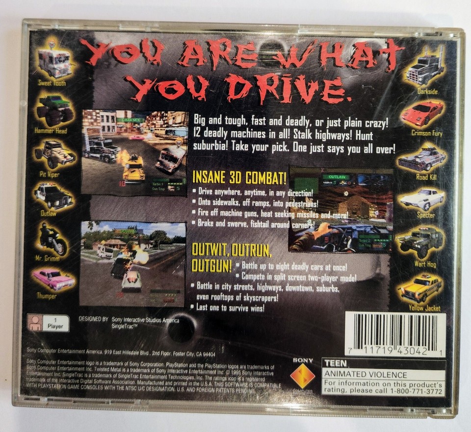 Original Twisted Metal PS1 PlayStation 1 Black Label Jewel Case Variant
