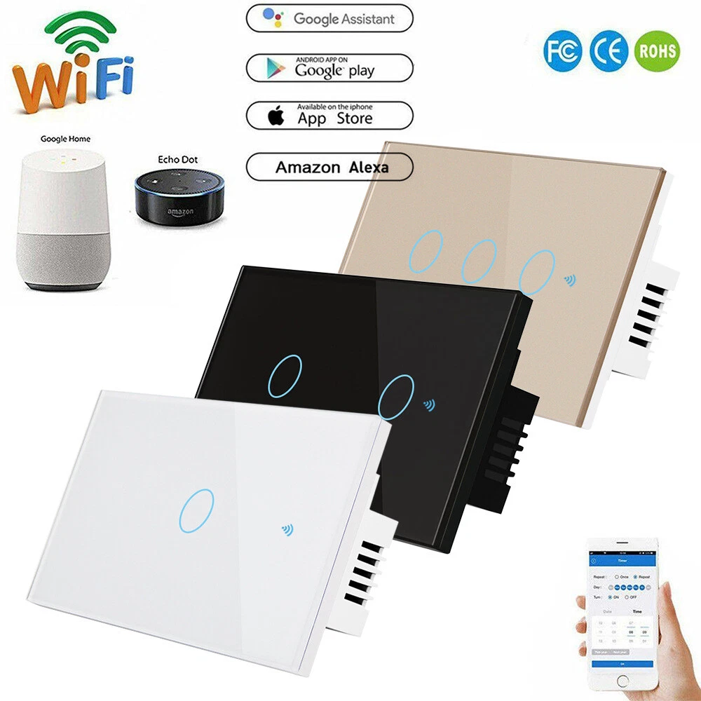 Wifi Smart Light Switch Glass Screen Touch Panel Voice Control Wall Switches