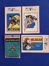 4 New Michigan Souvenir Decals / Window Stickers -  Bird, Flower, Lady, Glitter