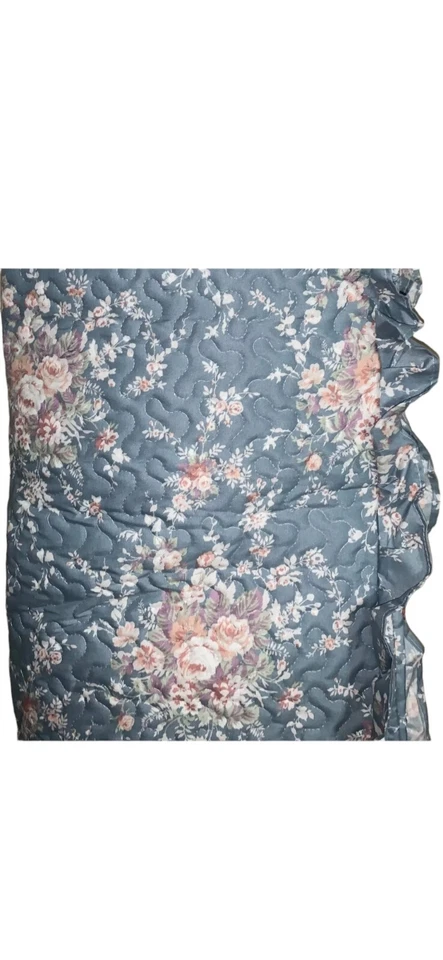 Juego de edredón y farsa Shabby Chic, reversible azul floral casa de campo REINA Foto 3 de 4