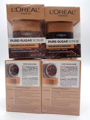 2x2 L Oreal Pure-Sugar Scrub Resurface & Energize 3 Pure Sugars & Coffee 4 total