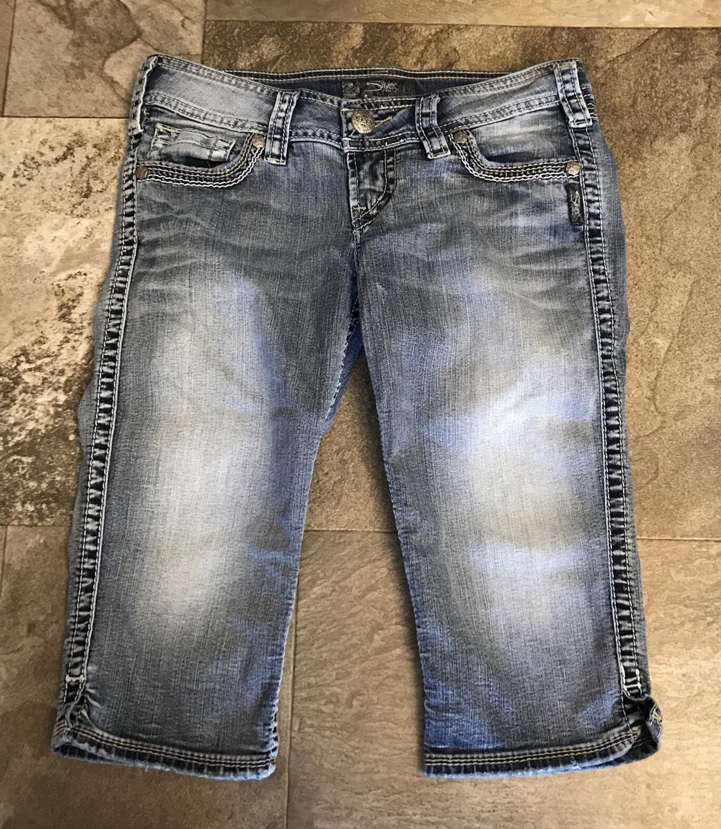 Silver Jeans McKenzie Capri Sz 29 Flap Crop Pocket Embroidered