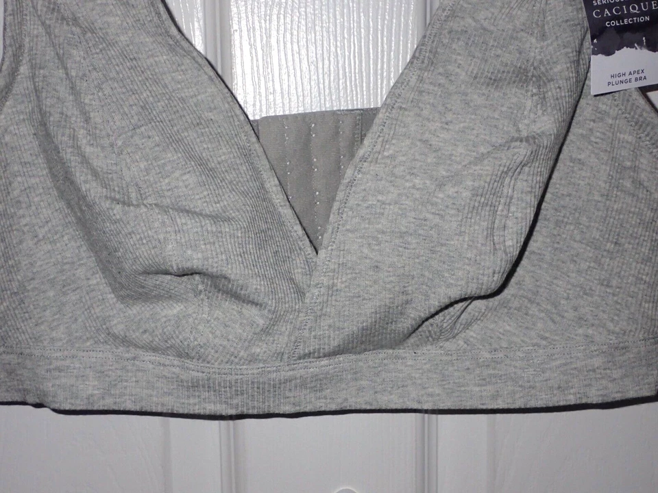 NUEVO Sujetador Lane Bryant Cacique 42DD Alto Ápice Gris Acanalado Algodón Sin Forro Foto 2 de 4