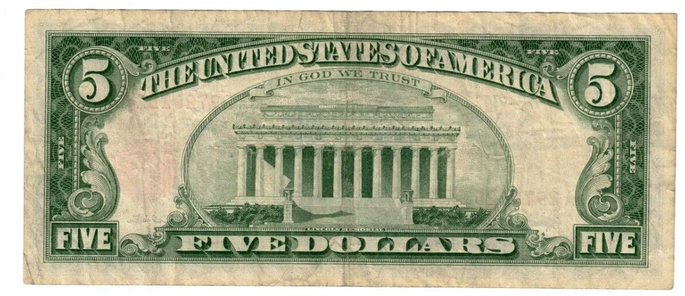 1963 USA United States Notes 5 Dollar Banknote P383 Red Seal Circulated x1 - Image 2 of 2