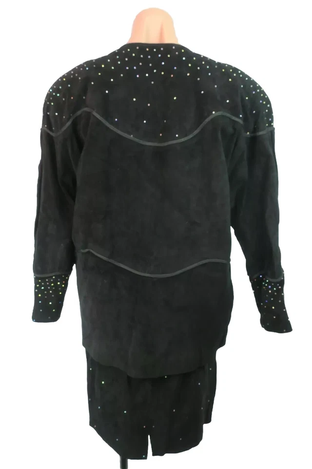 CACHE DE COLECCIÓN Y2K 90s Negro Gamuza Cuero Estrás Bling Falda Traje 2 piezas EE. UU. Grunge Foto 2 de 4