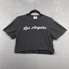 Dirtee Laundry Womens Crop T-Shirt Black Stripe Short Sleeve Los Angeles Size XS