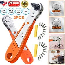 2X Ratcheting Right Angle Screwdriver Hex Drive 90 Degree Offset+10pc Bits Set!