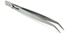 Bent Tip Tweezers Slide Lock Button Curved Fine Tip Locking Modeling Forceps 