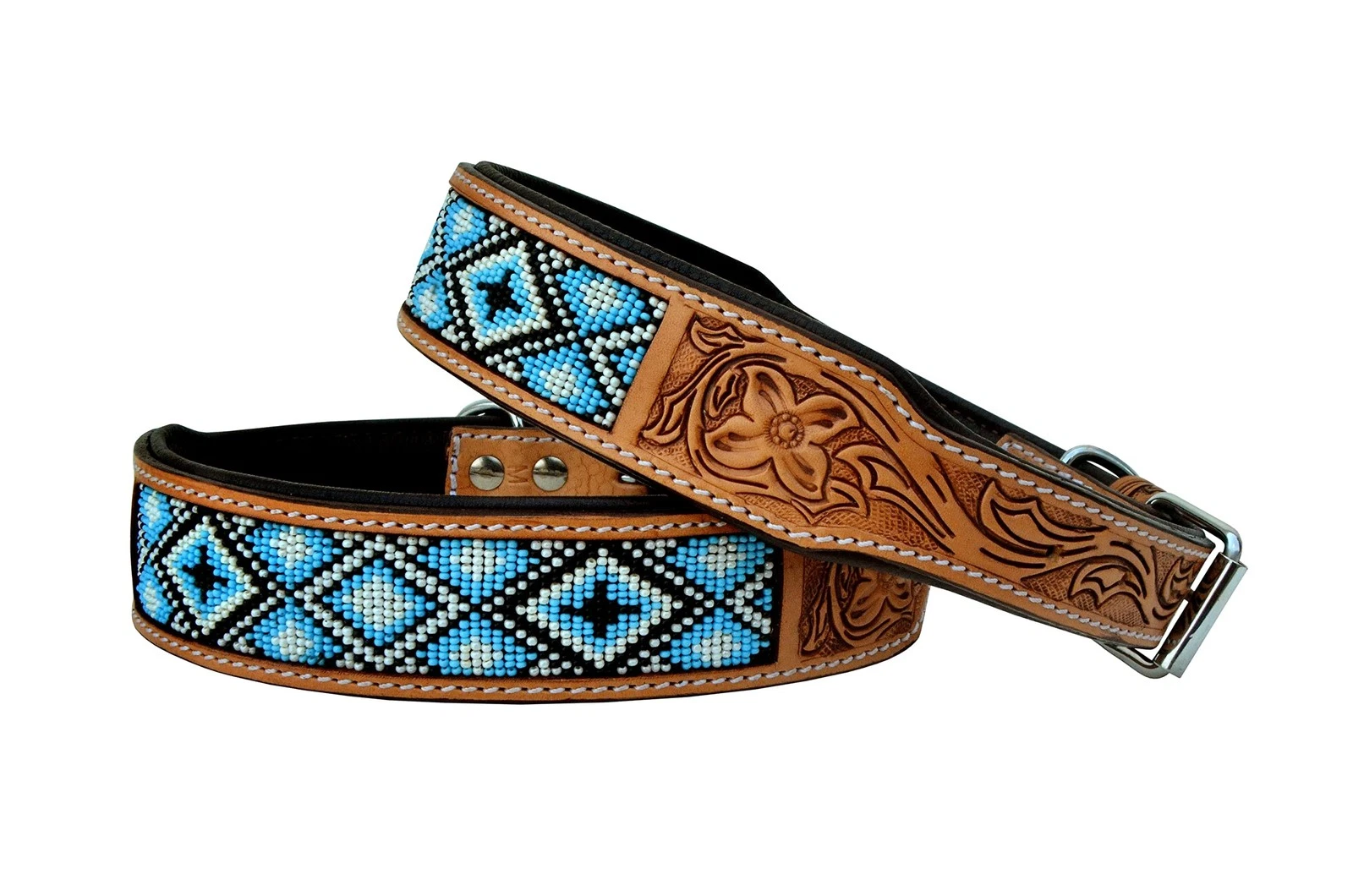 Leather Dog Collar Western Style Heavy Duty Hand Tooled Adjustable Beaded and
Opens in a new window
