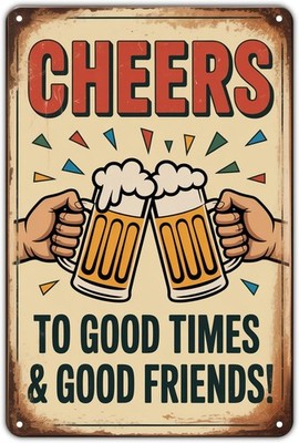 Cheers Beer Mug Vintage Drinking Print Tin Metal Signs Home Décor 8x12 