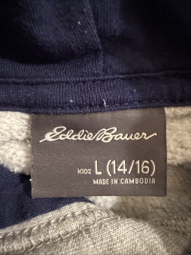 Eddie Bauer Sweater Boys Large Gray Hoodie Sweatshirt Pullover Bear Outdoors - Picture 4 of 4