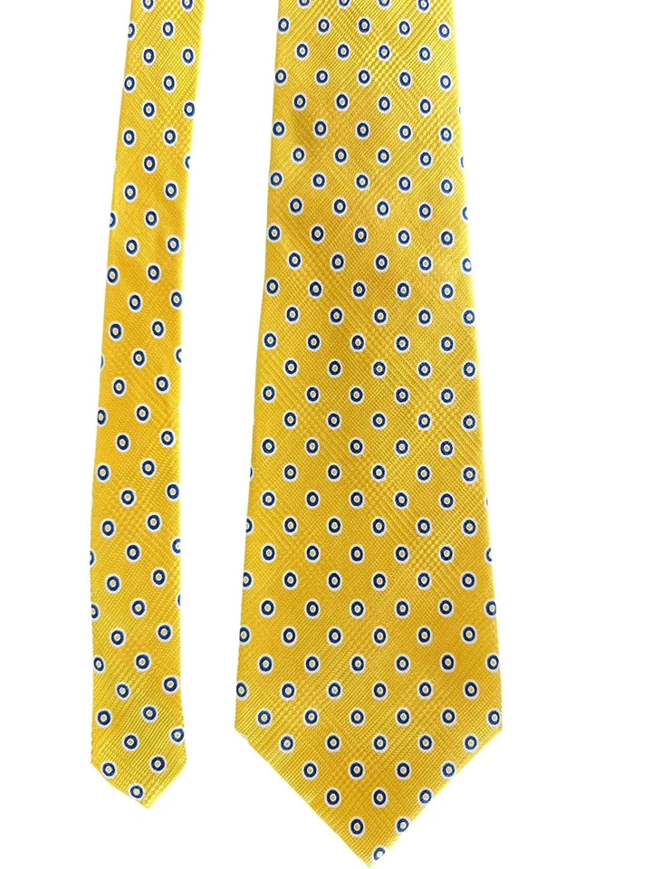 Corbata de seda Polo Ralph Lauren para hombre amarillo azul puntos geométricos 4” de ancho hecha a mano EE. UU. Foto 2 de 4