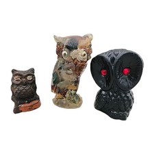 Vintage OWL Figurine Lot- RESIN, CAST IRON, Red EYED