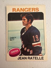 1975-76 O-pee-chee Jean Ratelle Hockey Card #243 (Trade Variation) NY RANGERS