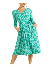 GUESS Womens Aqua Logo 3/4 Sleeve Midi Faux Wrap Dress XS