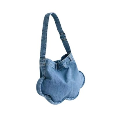 Denim Schultertasche Ästhetisch Freizeit Trendy Blumenform für Reise Arbeit Straße