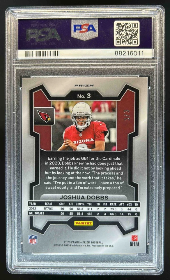 2023 Prizm Joshua Dobbs White Knight #3/3 Cardinals PSA 10 - Image 2 of 2