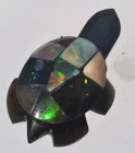 MEXICAN BLACK OBSIDIAN TURTLE MULTI-COLOR MOSAIC FIRE OPAL SHELL STONE CARVING