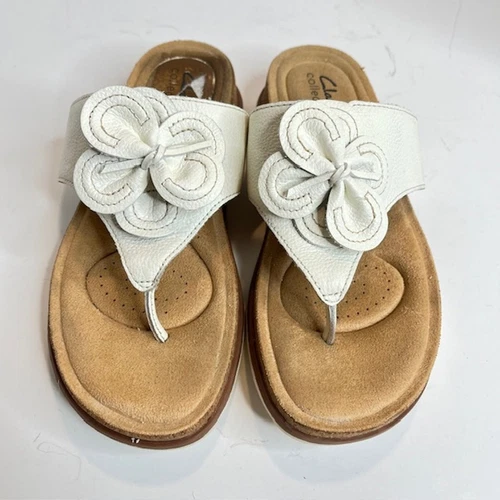 Sandalo infradito Clarks Brynn Style taglia 7 bianco rosetta pelle perizoma