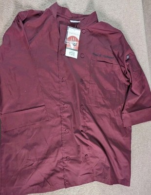 NWT  Chef Works Kitchen Uniform Long Sleeve Coat Jacket Maroon Size XL