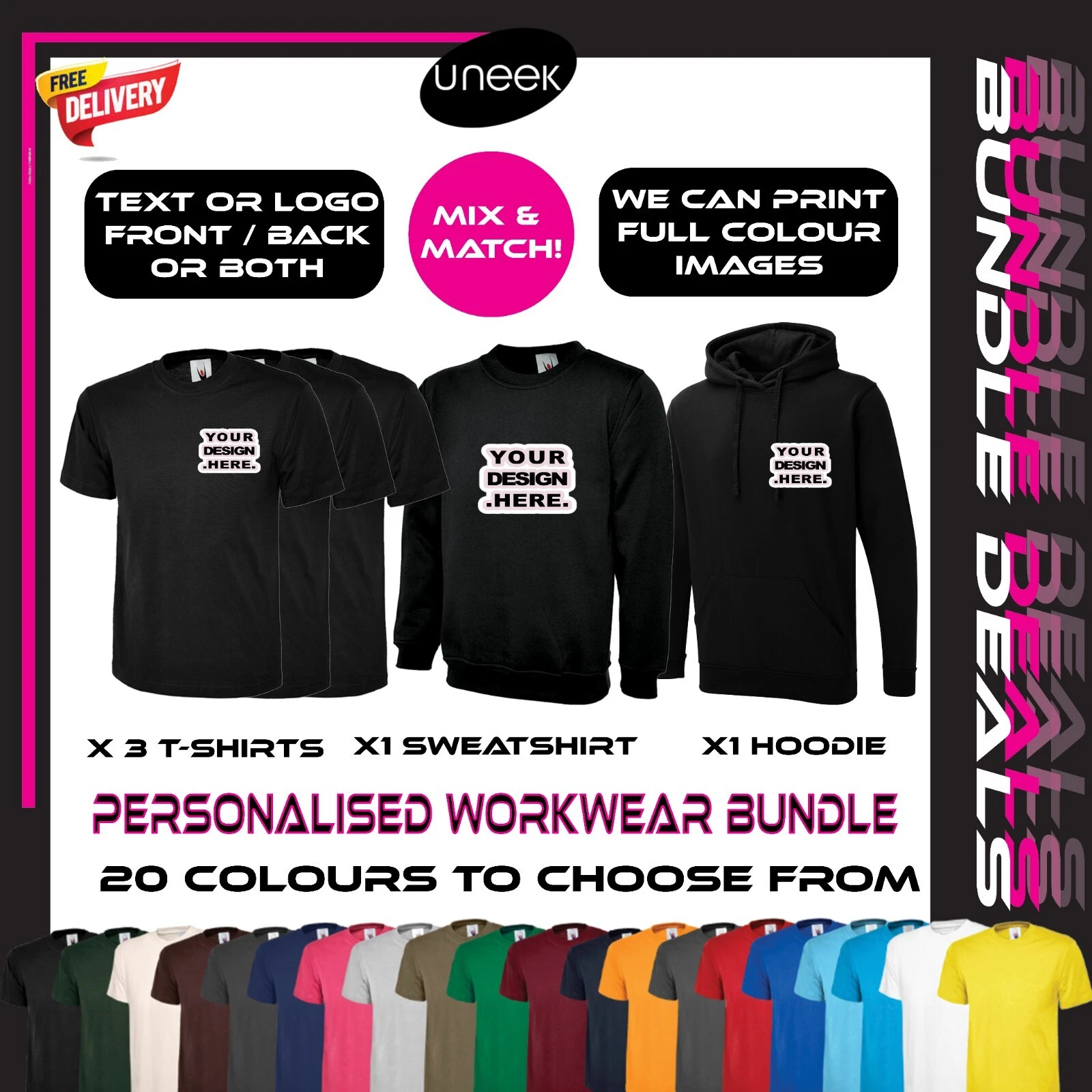 PERSONALISED WORKWEAR BUNDLE CUSTOM PRINTED T-SHIRT SWEATSHIRT HOODIE UNISEX