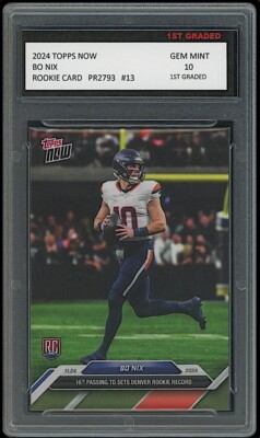 bo nix graded rookie card Bo Nix 2023-24 Leaf Prized Denver Broncos/Oregon Ducks Rookie Card 1st Graded 10